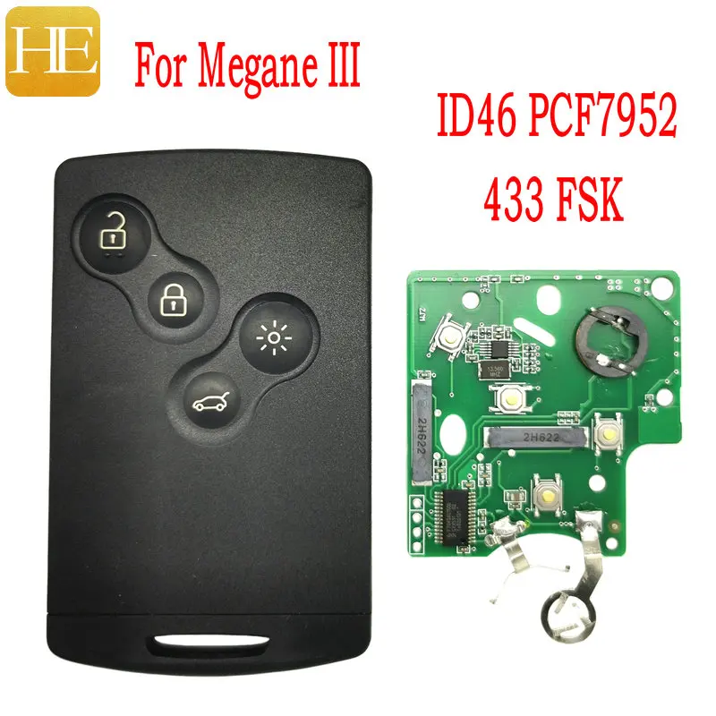 HE XIANG CAR REMOTE CONTROLE KEY FOR RENAULT MEGANE 3 LAGUNA 3 FLUENCE KOLEOS SCENIC ID46 PCF7952 433 FSK KEYLESS GO HANDS FRESS