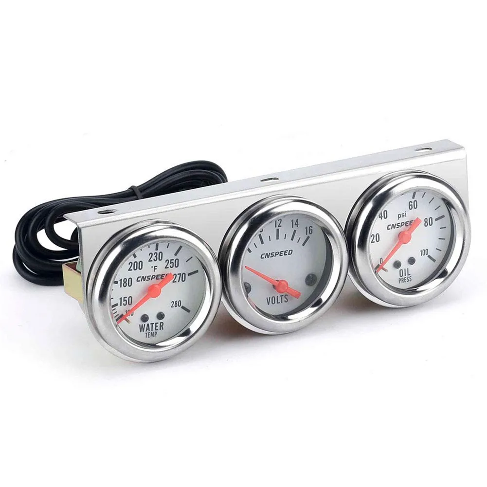 Universal Car 2'' 52mm Chrome Volt+Water Temp Gauge+Oil Pressure Gauge Triple 3 Gauge Set Gauges Kit