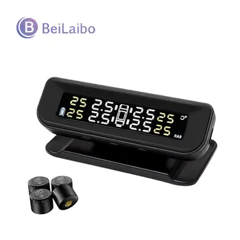 

Car Tpms Tire Pressure Alarm Monitor System Real-time Display Attached to glass wireless Solar power tpms with 4 sensors