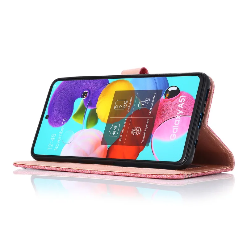 Блестящий чехол из искусственной кожи с бриллиантами для Samsung A51 A71 J6 Plus A6 A7 2018