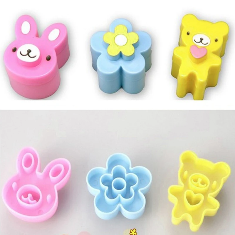 

3pcs/set Cute Animal Shape Sandwich Mold Mini Cookie Cutter for Kids Plastic Bento Cutter Tool Biscuit Embossed Device Bakeware