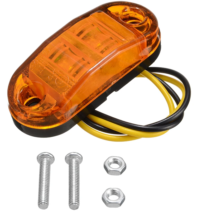 10pcs 10V / 30V Amber 2LED Car Signal Light Oval Clearance Trailer Truck LED Side Marker Lamp Waterproof