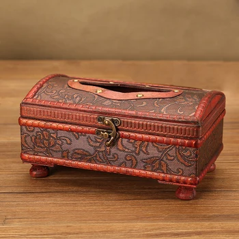 

Antique Wood Tissue Box Cover Paper Holder Retro Napkin Holder Case Home Office Decoration a Flower
