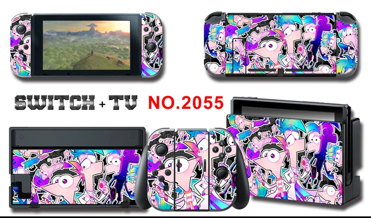 1set New Cute Anime Full Body Sticker for NS Switch Protective Cover Skin Colorful Art for Game Console Joy-Con Controller Decor
