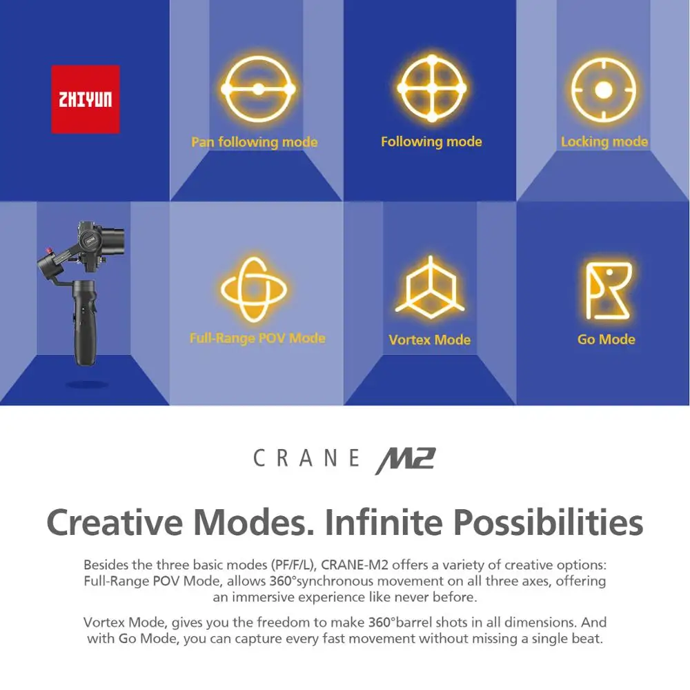  ZHIYUN CRANE-M2 Gimbalsfor Smartphones Mirrorless Action Compact Cameras New Arrival 500g Handheld 