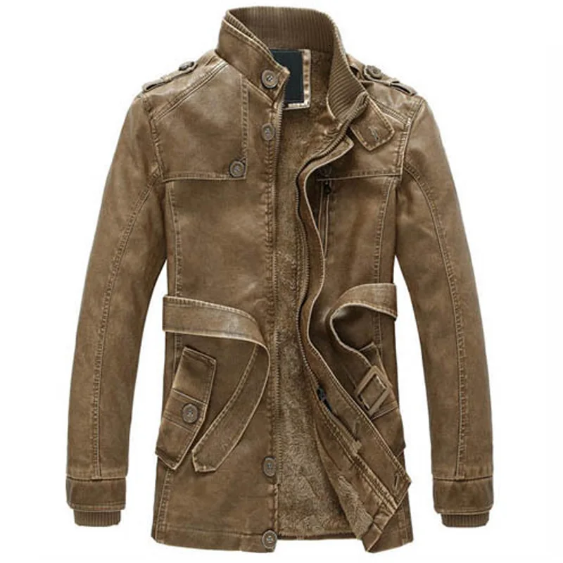 

Long Pu Leather Jacket Wash Man Locomotive Leather Clothing Loose Coat