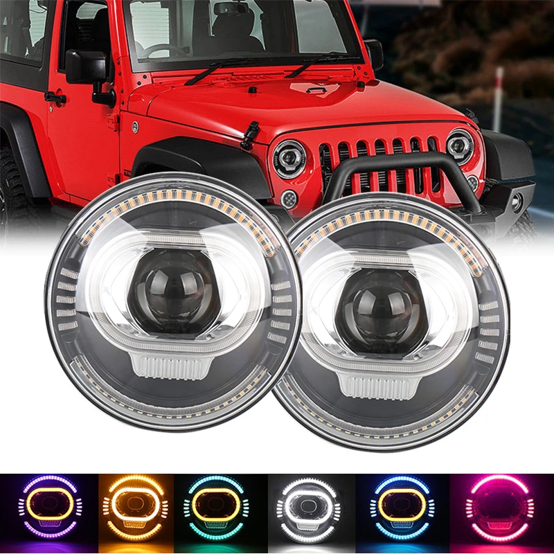 7Inch LED Headlight HI/Low Beam DRL round light RGB daytime running light white yellow