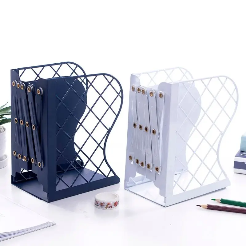 Mesh Grid Metal Retractable Bookends Support Stand Holder Shelf Rack Organizer