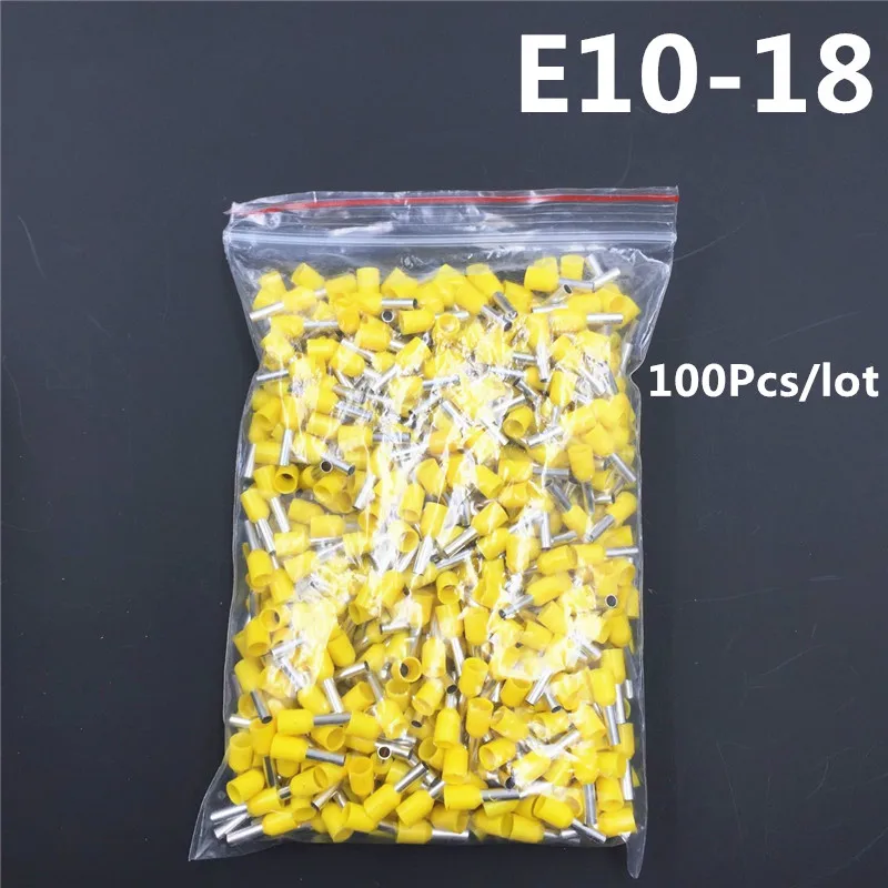 

100Pcs E10-18 Tube Insulating Insulated Terminal 10MM2 7AWG Cable Wire Connector Insulating Crimp E Black Yellow Blue Red Green