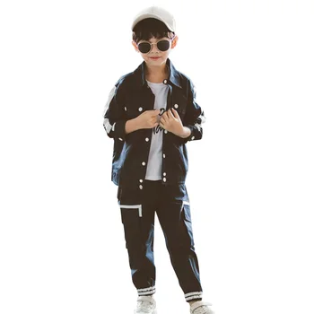 

Teenage Clothes Striped Jacket + Pants 2 Pcs Clothing For Boys Patch Pocket Kids Clothes Boy Spring Casual Suit For Boys School