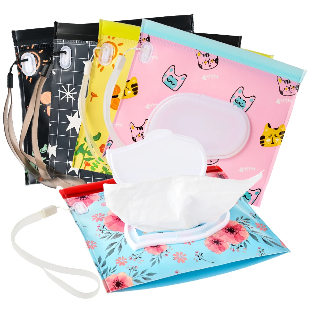 

Cartoon Print Baby Wet Wipes Bag Reusable Wet Wipes Cover Container For Wet Wipes Baby Skin Care Travel Wipes Bag