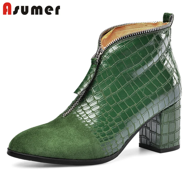 ASUMER/ г., ботильоны наивысшего качества женские Вечерние туфли на высоком каблуке, с круглым носком, на молнии женские классические осенне-зимние ботинки
