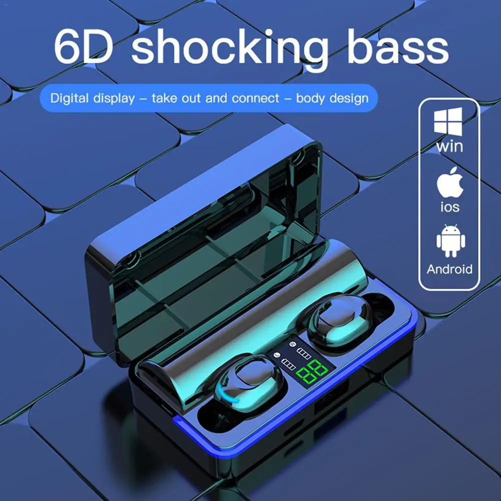 

Wireless Bluetooth Headset Dual-ear Touch Digital Display Noise-cancelling Headset HD Call with 2600mAh Charging Case