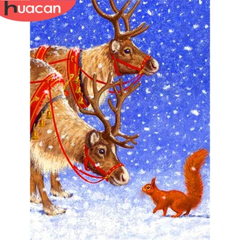 

HUACAN 5D DIY Diamond Painting Full Square Deer Craft Kit Diamond Embroidery Animal Mosaic Squirrel Christmas Decor For Home