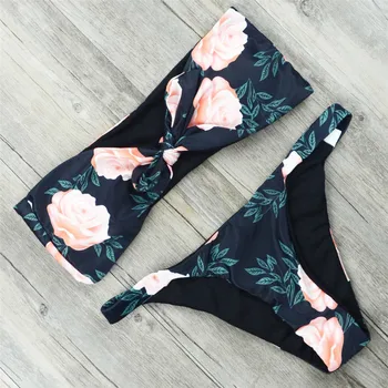 

Bandeau Bikini 2020 Floral Swimwear Print Swimsuit Brazilian Biquini Sexy Thong Bikinis Set Bow Bathing Suit Maillot De Bain S-L