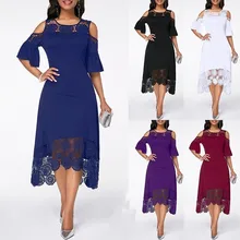 5 цветов размера плюс Для женщин нерегулярные вечерние платье 5xl летнее платье в богемном стиле с открытыми плечами и оборками, кружевное платье В лоскутном стиле халат Vestidos