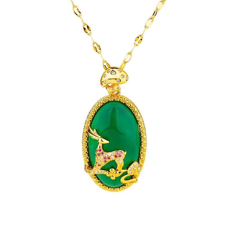 

luxury 24k gold green stone micro inlaid elk necklace for women female jewelry Chokers necklaces Fashion Statement Jewelry Gift