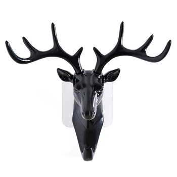 

New Christmas Deer Horn Wall Mounted Bag Hanger Antlers Hook Self Adhesive Hanger Rack Elk Head Design Bag Keys Holder Black
