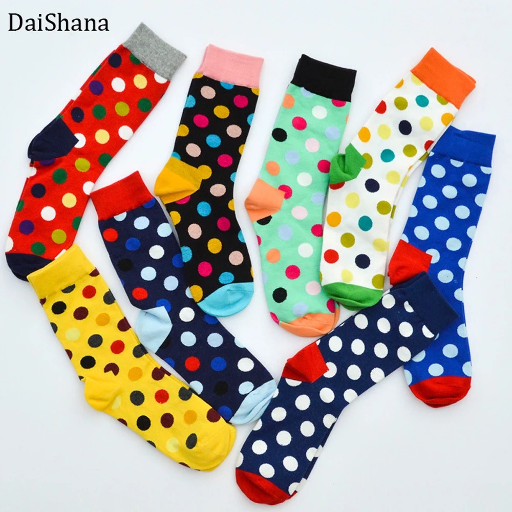 

2019 Fashion Colorful Dot Cotton Man Happy Socks Personality Tide Brand Harajuku Caual Funny Sock Women Couple Meias hot selling