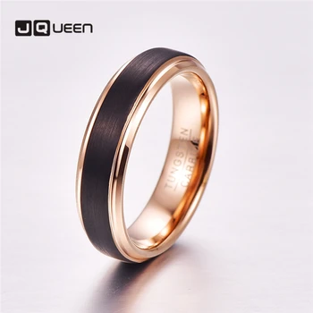 

JQUEEN 100% Tungsten Rings for Men Wedding Bands Polished Size 5-12 Classic Men's Ring 6mm Rose Gold Color Black Brushed