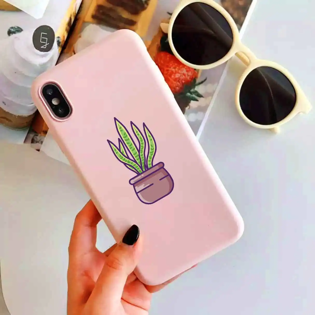 

Cartoon plant liquid silicone case for iphone x xr xs max 8plus 7plus 8 7 soft-souch waterproof protective cover