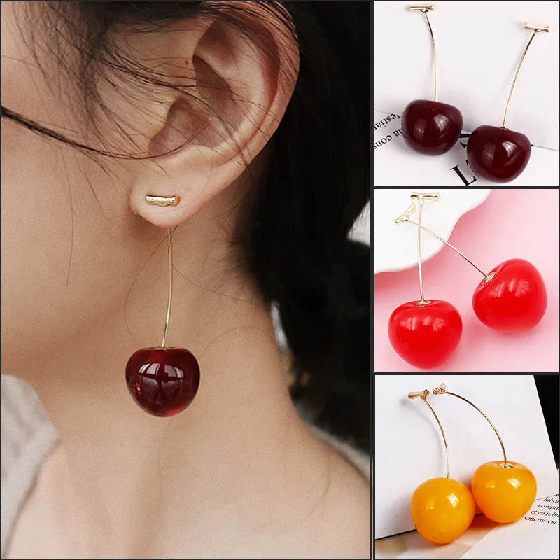 New Fashion European and American Fruit Earrings Long Ear Nail Temperament Sweet Cherry Lady Jewelry for Women | Украшения и