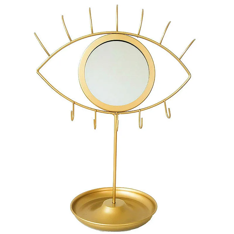 

Creative Eye / Rabbit Shape Makeup Mirror Nordic Mirror Tray Earring Rack Gold Trim Decorative Mirror with Jewelry Hook Storage