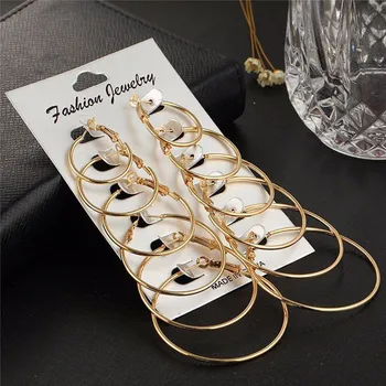 

6Pair Stainless Steel Exaggeration Big Large Circle Oval Hoop Earrings Women Lady Jewelry