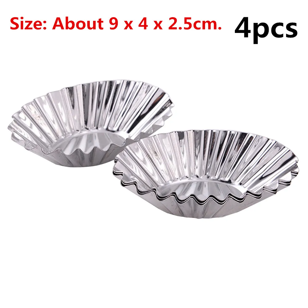4pcs Нержавеющая сталь коробка для яиц из форма для выпечки, круглая рифленая дизайн с кексом формы для выпечки многоразовый металлический формы для выпечки кексов - Цвет: 4pcs