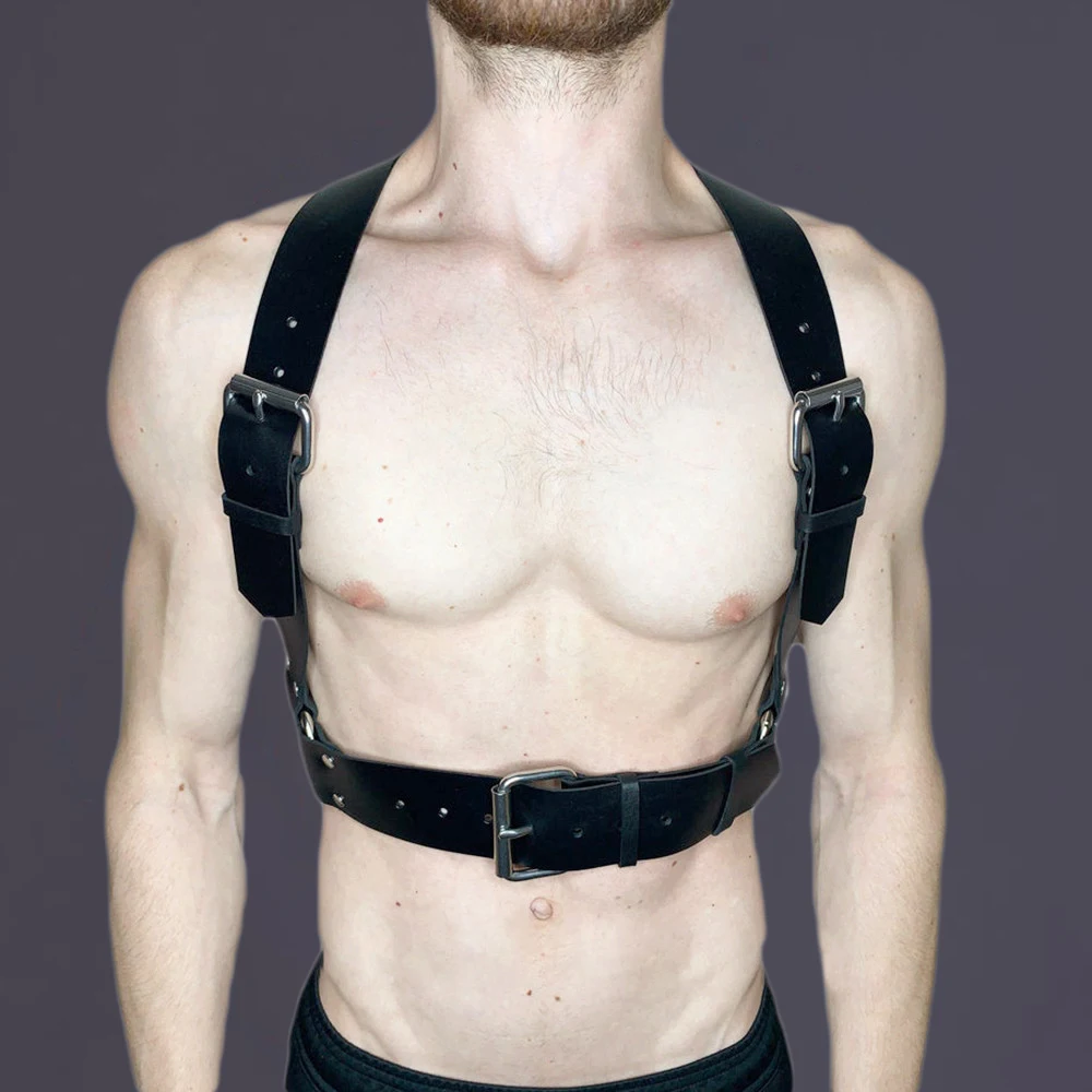 

Men Leather Adjustable Chest Suspender Harness Black Bondage Body Garter Harajuku Goth Dance Gay Nightclub Wear Restraint Belts