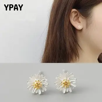 

YPAY 925 Sterling Silver Earrings Daisy Flower Stud Earing For Women Girl Gift Hypoallergenic Sterling-silver-jewelry YME103