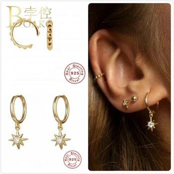 

925 Sterling Silver Earrings For Women Gold Small Hoop Earrings Girl Cartilage Ear Bone Earring Zircon Star Pendants aretes Z5