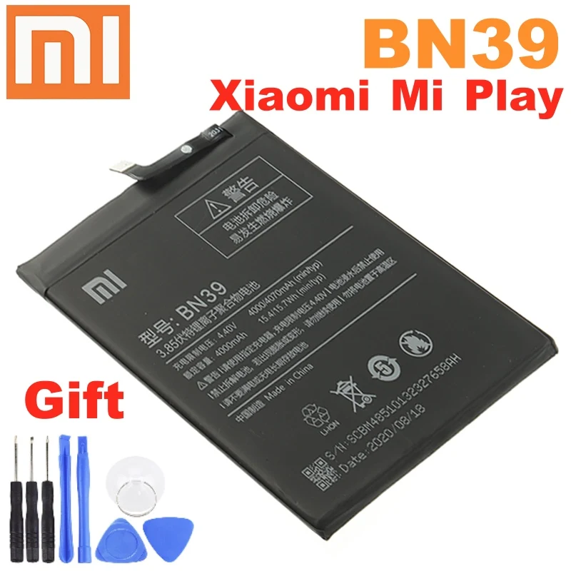 100% Оригинальный аккумулятор Xiao mi BN39 для Xiaomi Mi Play высококачественные сменные батареи телефона 3000 мАч +