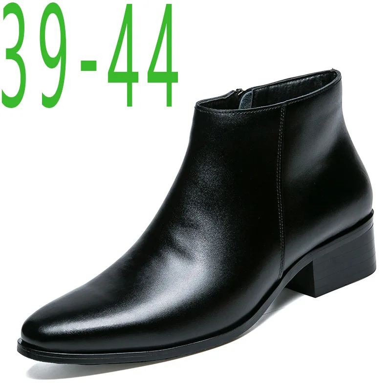 Chelsea Boots Men Genuine Leather Botas Wedding Dress Shoes for Male Formal Business Ankle Boot Winter Warm Black mens leather boots