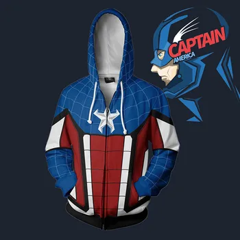 

Captain America Cosplay Costume For Adult Halloween Party The Avengers Unisex Hoodie Top Clothing Sweatshirts Zipper Cardigan