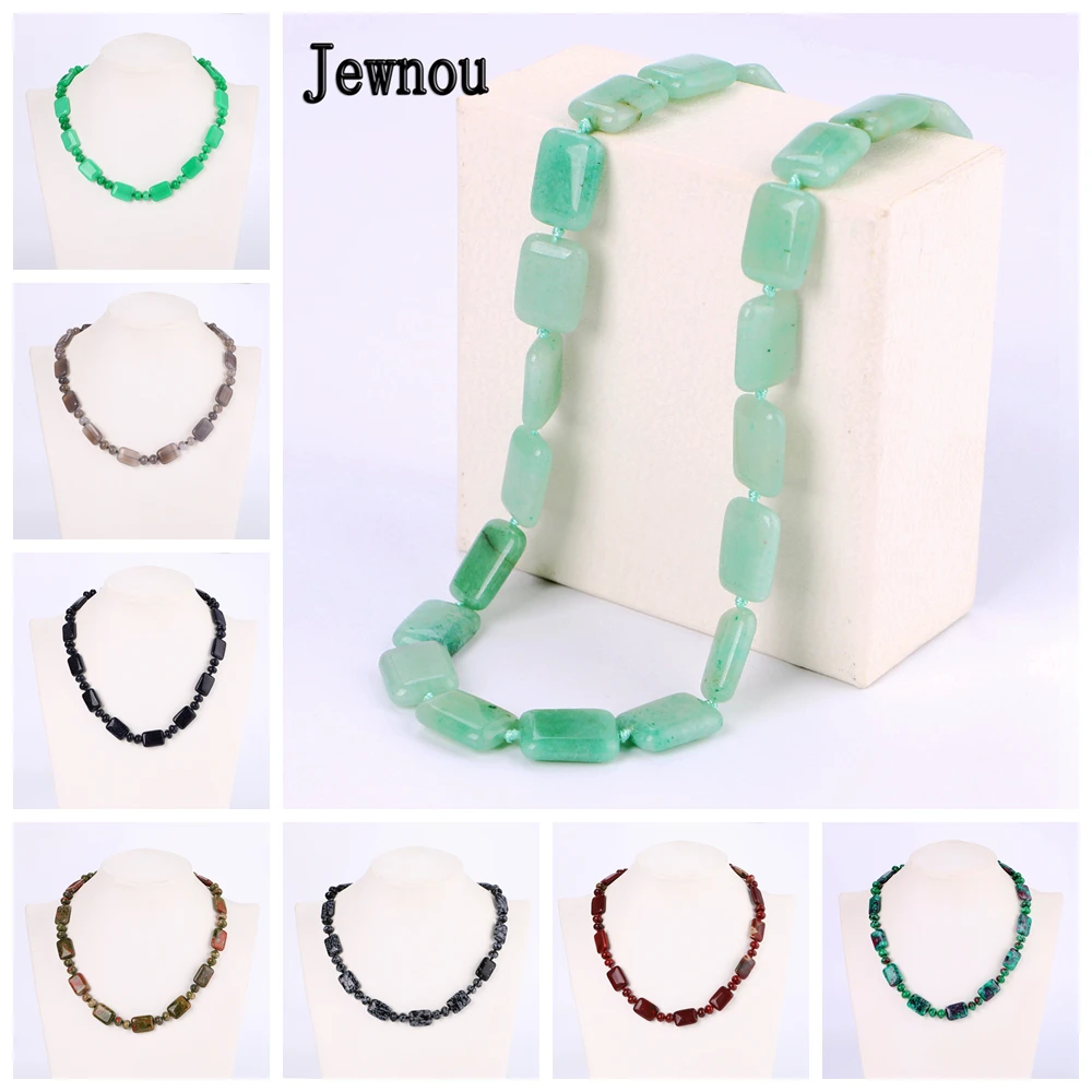 Jewnou Square Choker Beads Chain Aventurine Necklace Simple Accessories Women Reiki Statement Natural Stone Jewelry Ethnic Trend