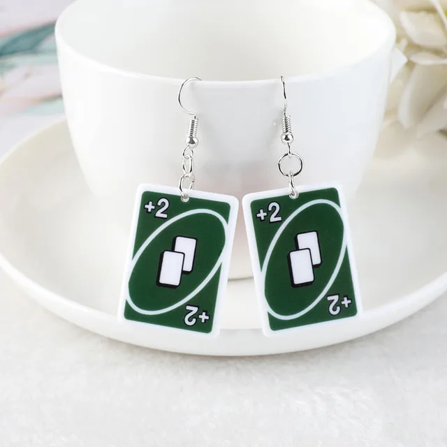 1Pair Drop Earrings  Magic Poker Game Card Crafts Dangle Acrylic Jewelry for Children and Woman YS-U-EH05 green