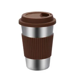Stainless Steel Insulated Travel Mug with Lid, 430 ml - 430ml (Brown)