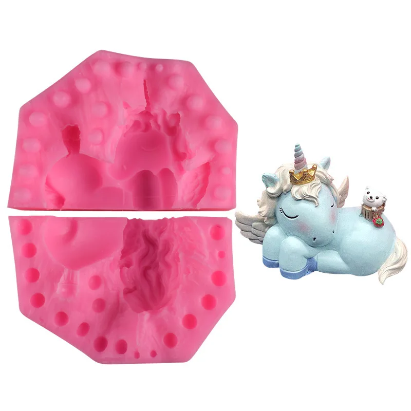 

Cute Sleep Unicorn Silicone Mold Little Horse Soap Mold Cartoon Candle Mold Baby Shower Decoration Kids Birthday Party Favors