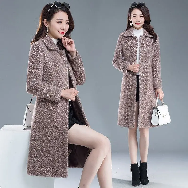 

2022 New Women's Imitation Mink Woolen Coat Female WinterJacket Thicken Keep Warm Long Wool Coats Mom Cashmere Overcoat W2374