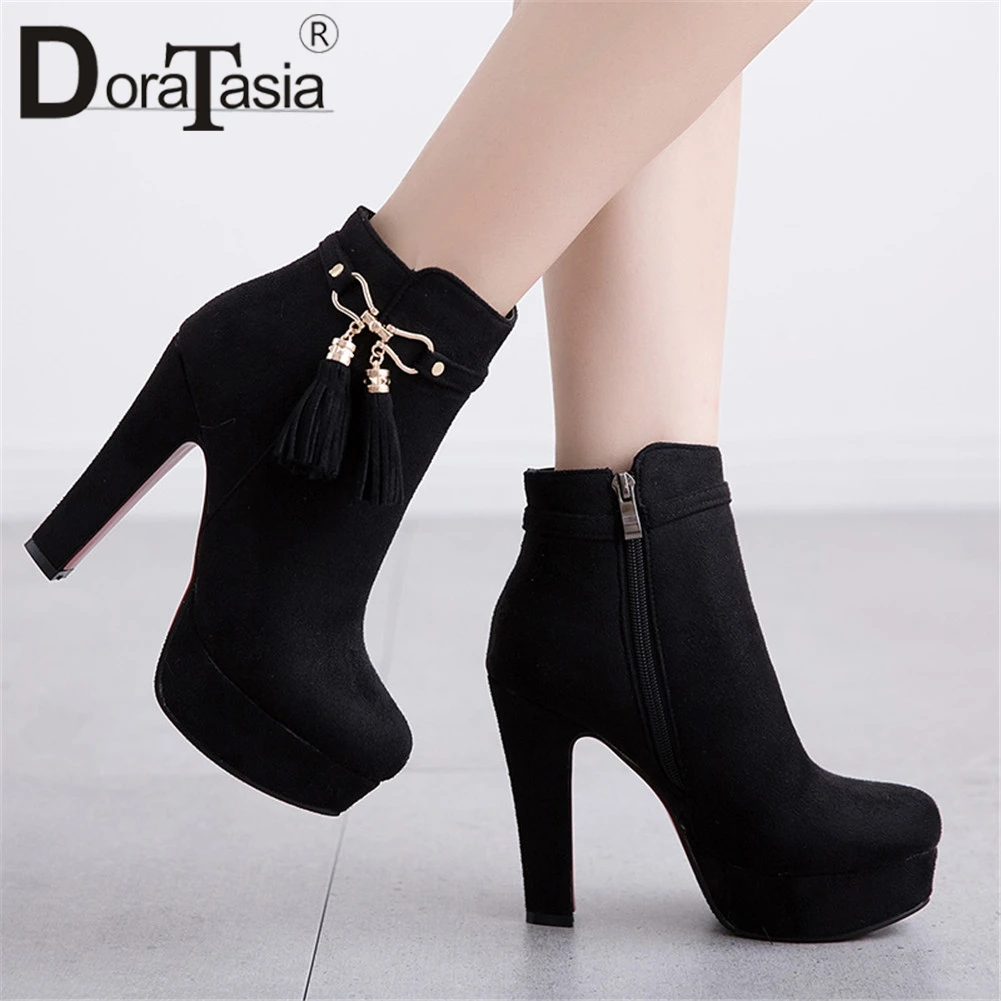 

DORATASIA 2019 New Large Size 32-43 Platform Ankle Boots Women Shoes Ladies High Heels Platform Concise Office Boots Woman