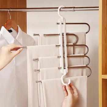 

Multifunctional 5 Tier Hanger Portable Stainless Steel Rack for Trousers Pants Clothes Storage Organization Space Saving