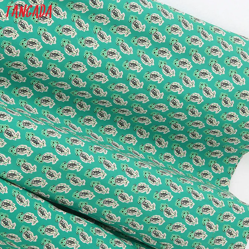 Tangada 2020 Fashion Women floral print green jumpsuit bow waist long sleeve strethy waist vintage female casual jumpsuit BE320