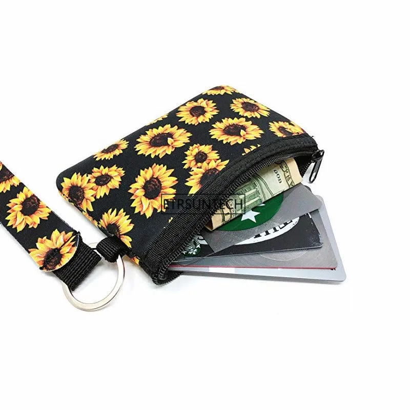 4pcs Sunflower Leopard Cow Flower printed MultiFunction Neoprene Passport Cover ID Card Holder Wristlets Clutch Coin Wallet