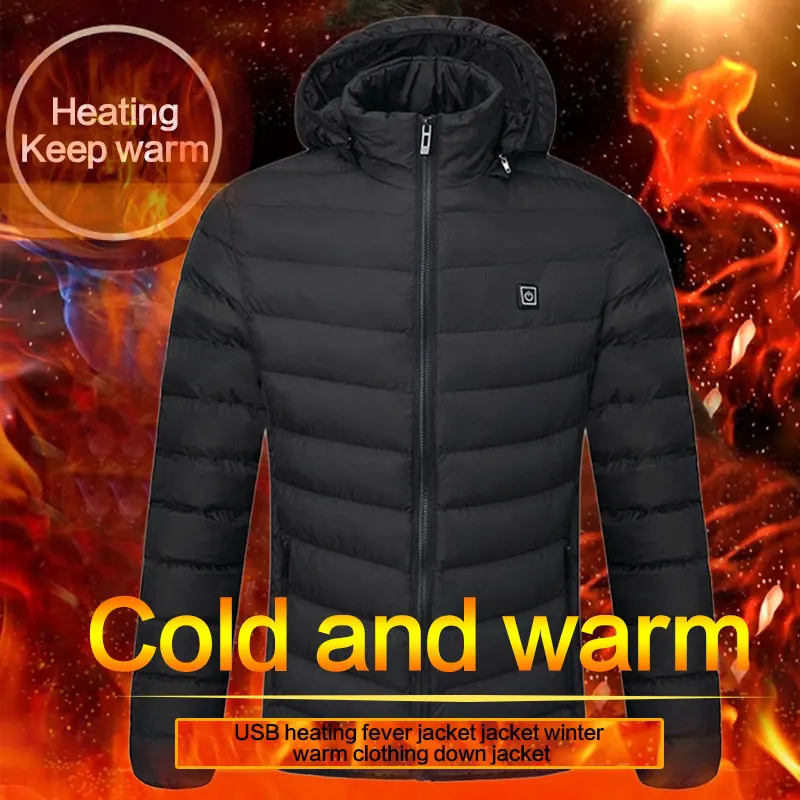 Warm USB Heated Coat Electric Vest Heated Temperature Ajustable Hoodie Jacket Waterproof Skiing Pocket Electric Battery Winter