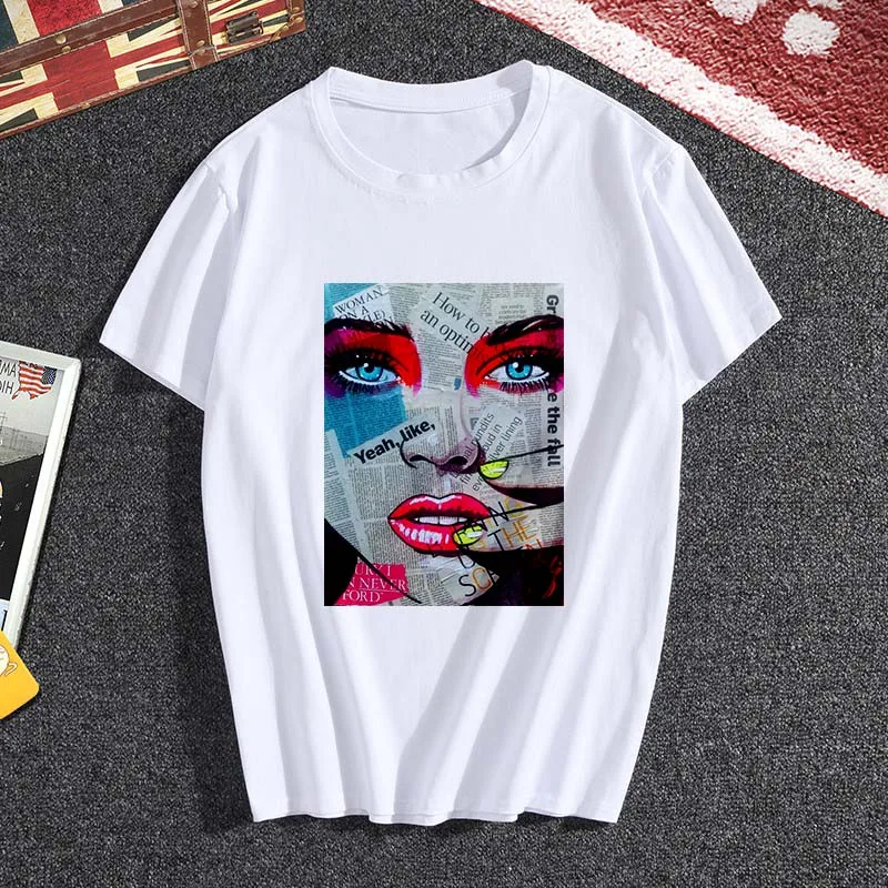 Новинка 2019 футболки с эстетическим газетным лицом женская футболка принтом