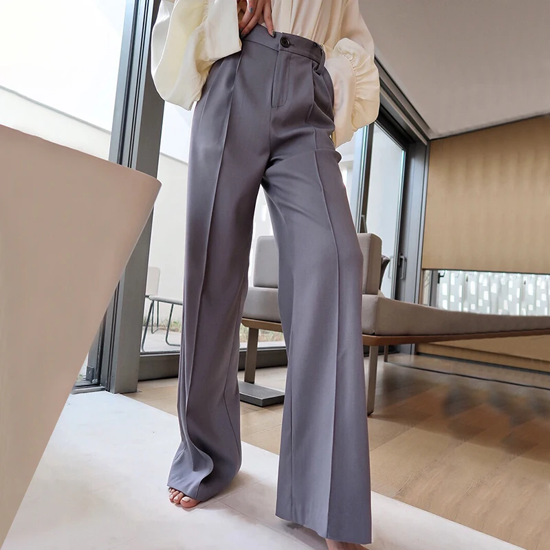 TWOTWINSTYLE элегантные прямые брюки женские с высокой талией однотонные Большие размеры свободные широкие брюки женские Модные осенние брюки