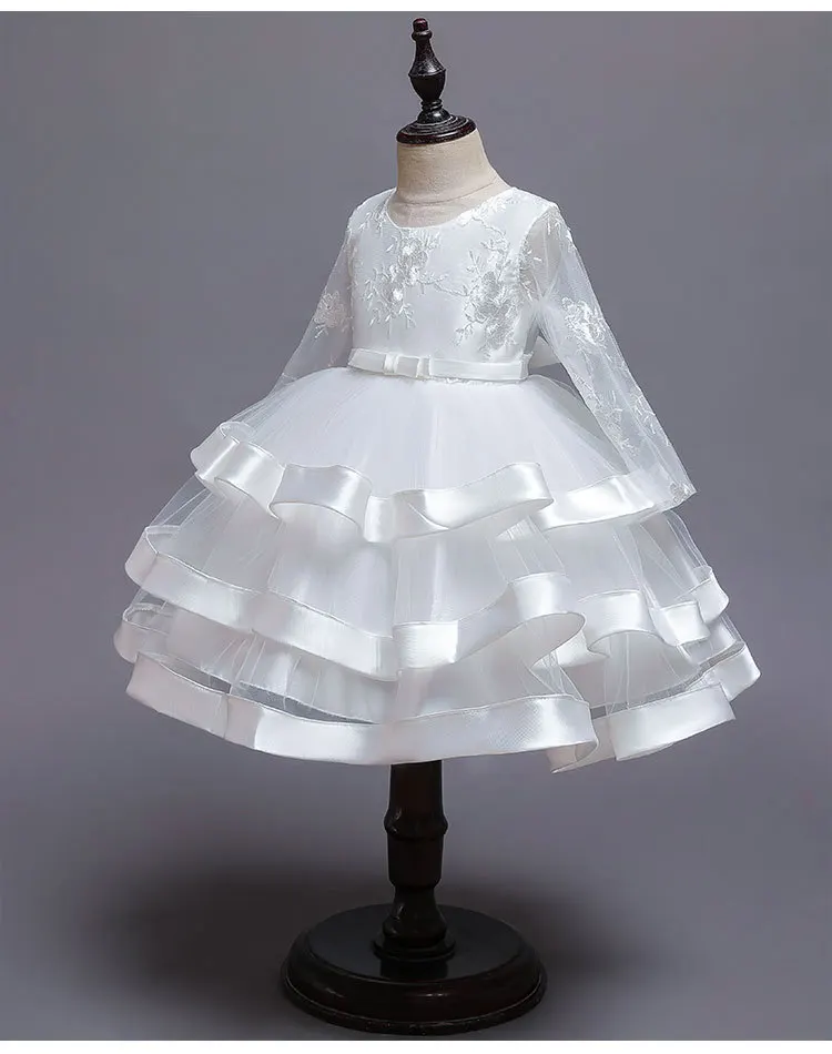 Hot Selling Small CHILDREN'S Princess Cake Dress CHILDREN'S Dress Gauze Long Sleeve 2-10-Year-Old Lace Dress