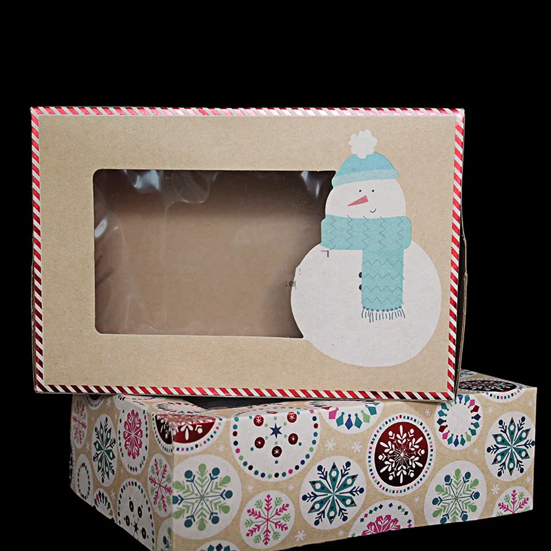 10pcs Christmas snowfake Box Transparent Window Puff Gift Box Handmade Cookie Candy Packing Box Wedding Party Decoration