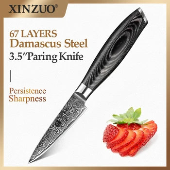 

XINZUO 3.5" inch Paring Knife 67 layers Japan Damascus Steel Peeling Fruit Knife Kitchen Knives Super Sharp Pakka Wood Handle